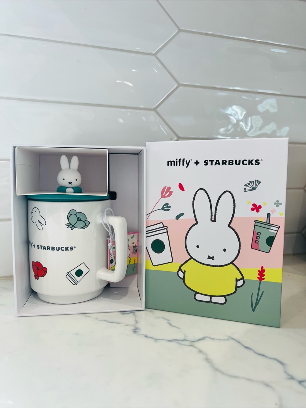 Starbucks x Miffy White Mug with Yellow, Green, Pink Accents